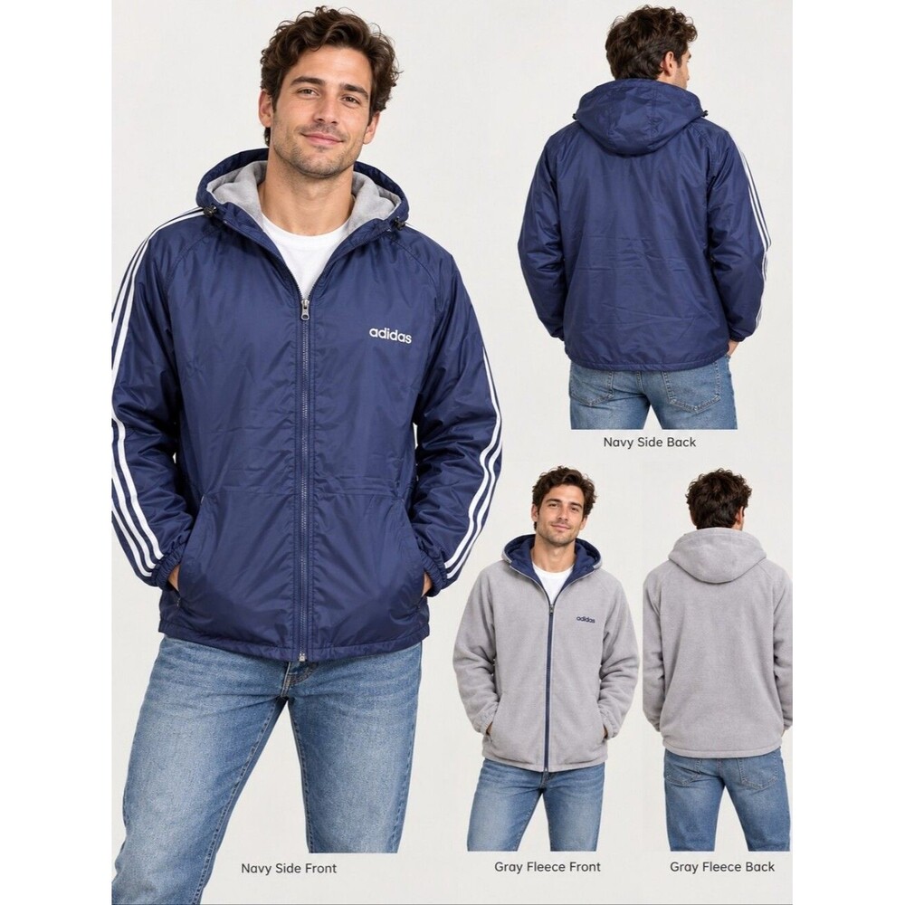 EUC Vintage Adidas men's reversible windbreaker fleece rain jacket coat like new